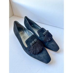 Stuart Weitzman Tassatrio Loafers Black Suede Tassled Classic Flats